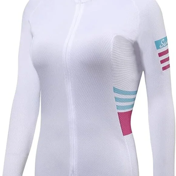 NWT Santic Olivia Women's S-2XL White Cycling Jersey Long Sleeve Full Zip, Rear - Picture 2 of 12